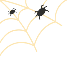 Cartoon spiders on a web